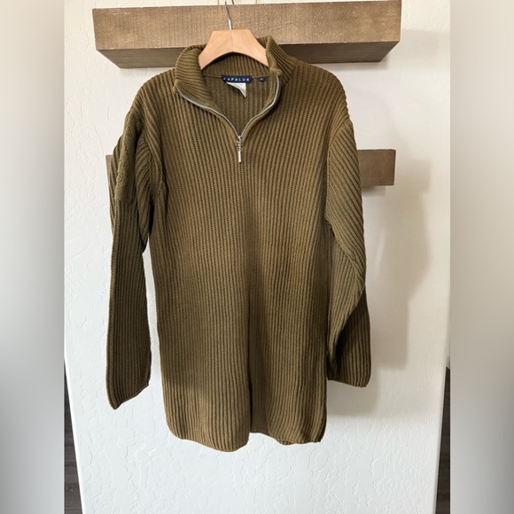 Kapalua|Olive thick knit ribbed sweater,quarter zip•••boho style,size medium - Picture 8 of 11